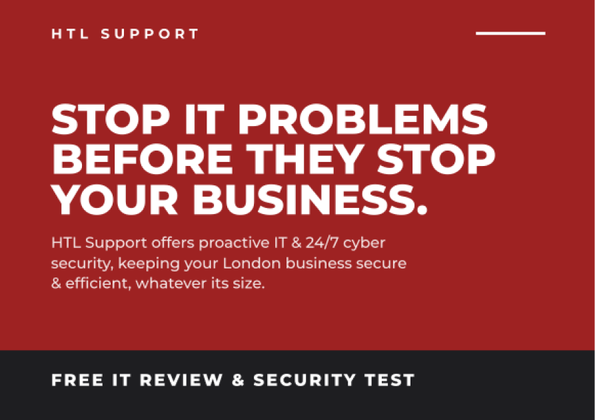 Powst postcard for HTL Support reading Stop IT problems before they stop your business