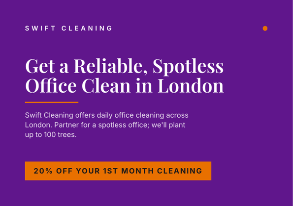 Powst postcard for Swift Cleaning offering 20% off your first month of office cleaning